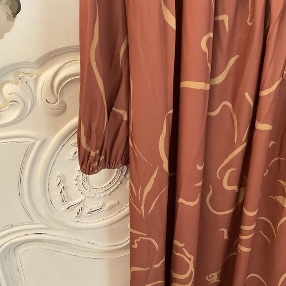 NAP Abstract Maxi Dress Empire Waist Long Sleeves Rust, Size L NWT - Picture 8 of 16
